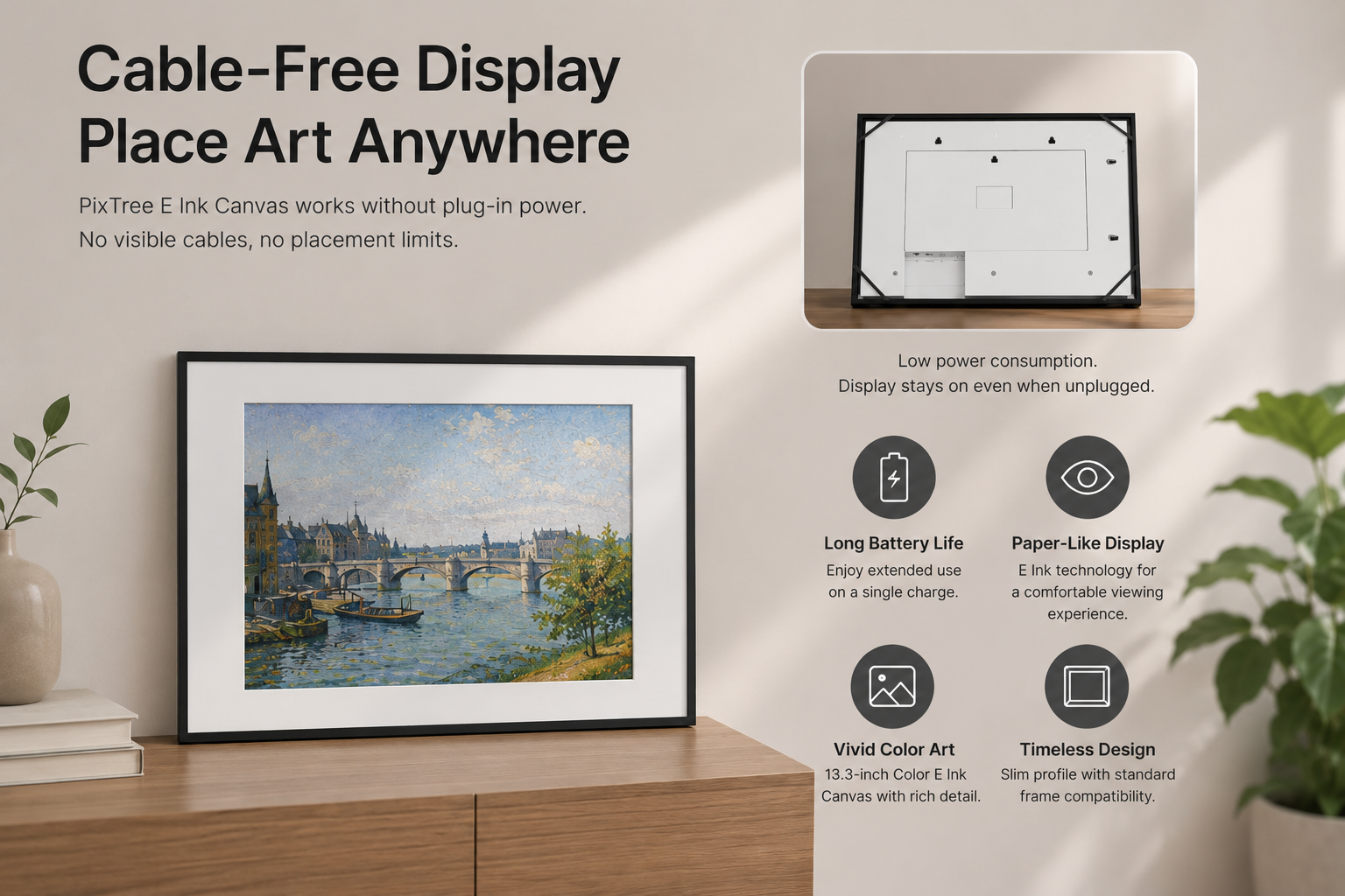 PixTree Redefines Digital Wall Art with Cable-Free Color E Ink Display